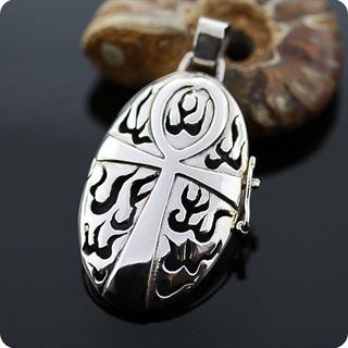 Egyptian Sterling Silver Ankh,Life Flame Locket  Pendant