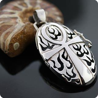 Egyptian Sterling Silver Ankh,Life Flame Locket  Pendant