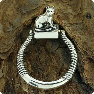 Egyptian Royal Silver Cat Goddess Bastet Stamp Ring