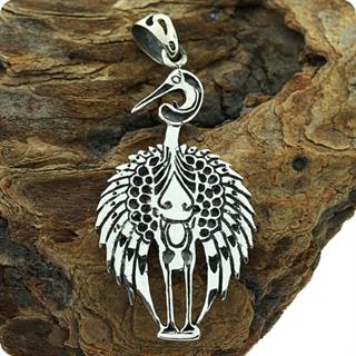 Luck ,Longevity and Fidelity, Asian Crane Silver Pendent