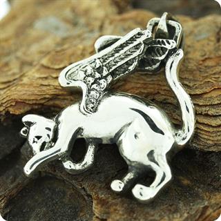 Egyptian Cat Goddess Angel Bastet  with Wings Silver Pendant