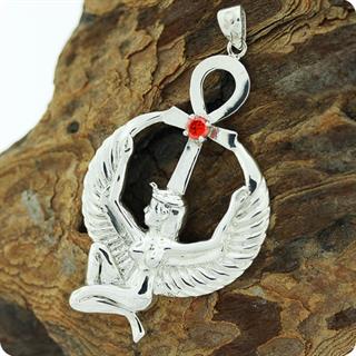 Egyptian Astrology Goddess Isis w/ Heart of Ankh  Silver Pendant