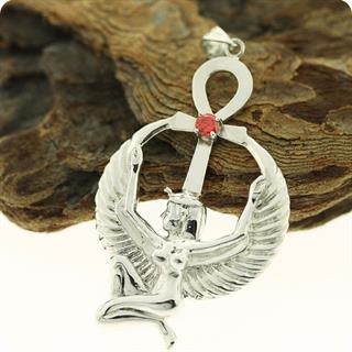Egyptian Astrology Goddess Isis w/ Heart of Ankh  Silver Pendant