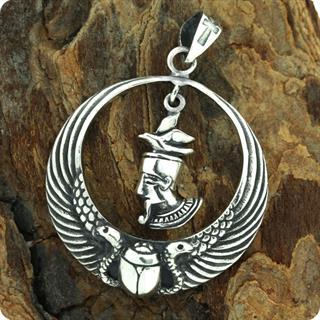 Egyptian Sterling Silver Royal Wadjet W/ Scarab Surround  Earth Geb Pendant