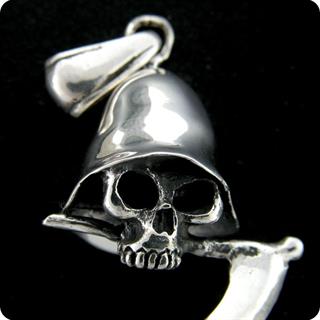 Sterling Silver Grim Skull With Spectre Of Death Jewelry Pendant