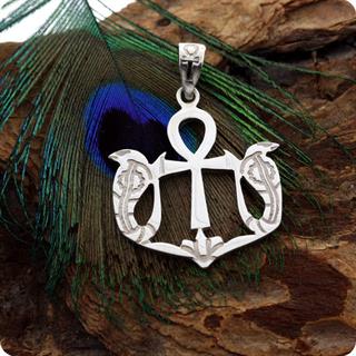 Sterling Silver Jewelry Ankh Snake Serpent Symbol Pendant